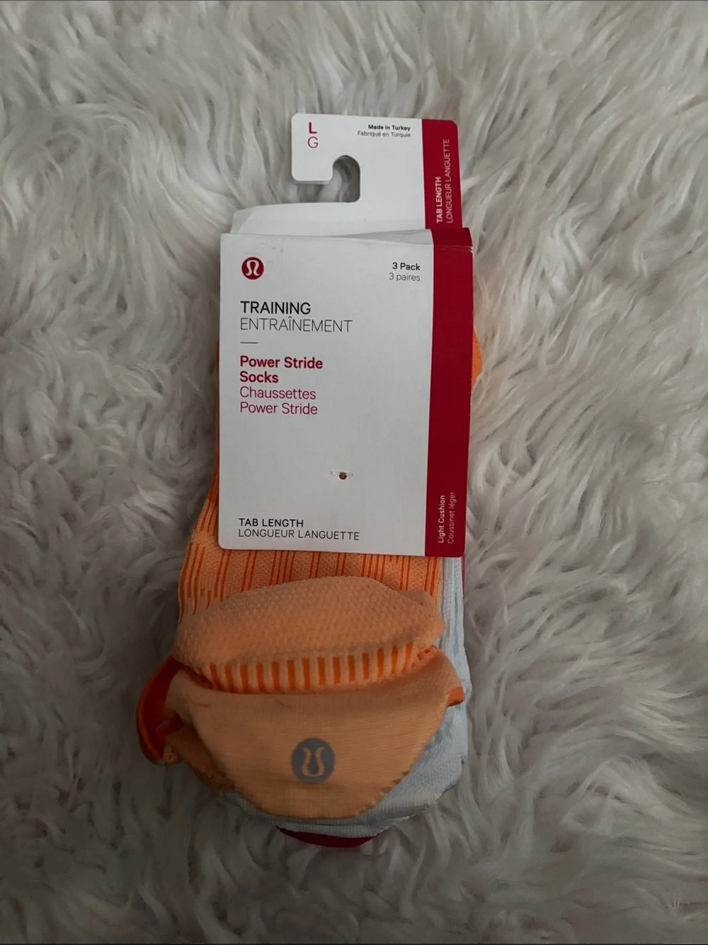 Lululemon Women’s Power Stride Tab Socks, Orange/ light Blue/ Pink, Size Large